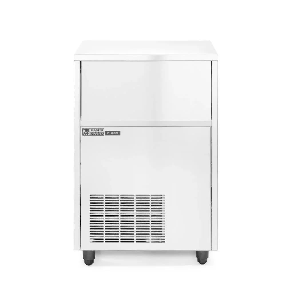 Masina cuburi de gheata, Master Frost,otel inoxidabil, 66 kg/24 h, cub forma de clopotel, cu gauri hexagonale / 18 gr, 230 V/720 W, 600x580x(H)840 mm