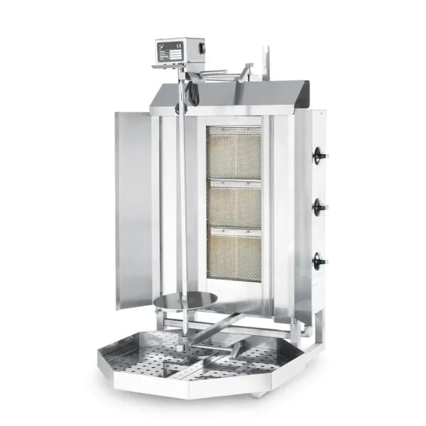 Kebab Grill Profi Line pe gaz , cu 3 arzatoare, dimensiune maxima rola carne 400x(H)510 mm, 470x550x(H)960, 9.75 KW, Inox, maxim 40 kg carne