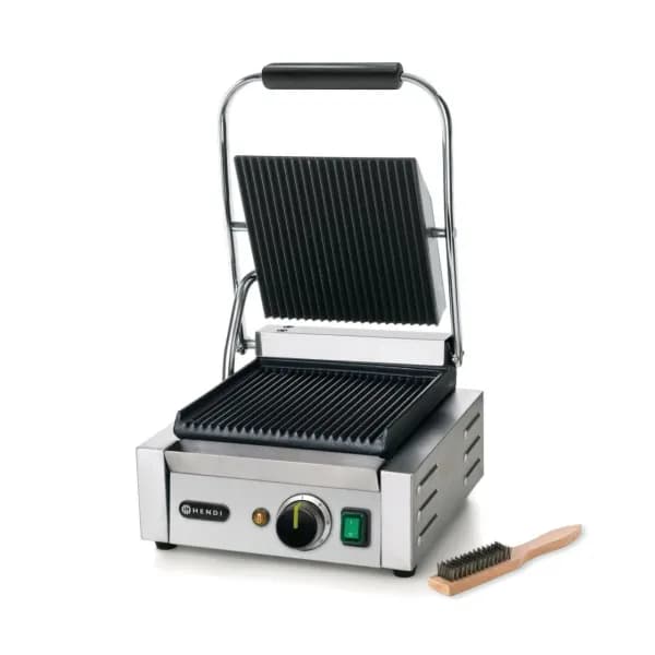 Contact grill, suprafete striate din fonta cu invelis ceramic, 1800 W, corp inox, Hendi, potrvit si pentru uz profesional