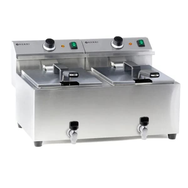 Friteuza electrica profesionala dubla 2x8 lt, cu robinet scurgere ulei, 7000 W, inox, Hendi MasterCook
