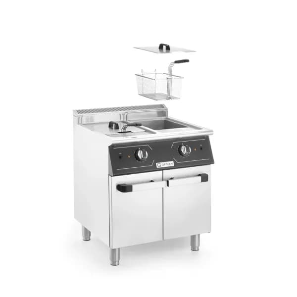 Friteuza electrica dubla cu spatiu de depozitare,2x24L,24kw, 400V, 700x700x(H)850+90 mm