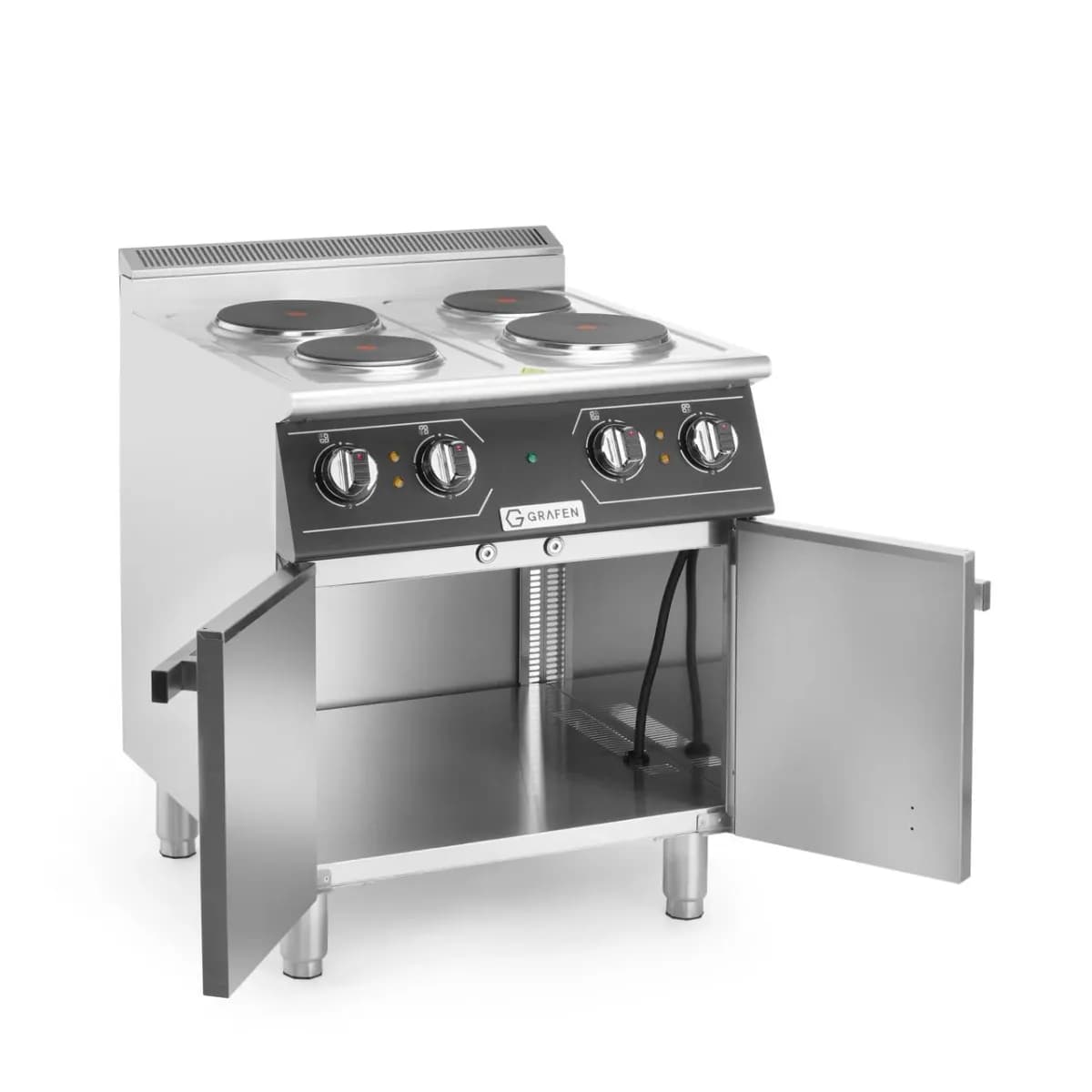 Masina de gatit electrica cu patru ochiuri, inox 304, 8,6kw,400V, 700x700x(H)850+90 mm