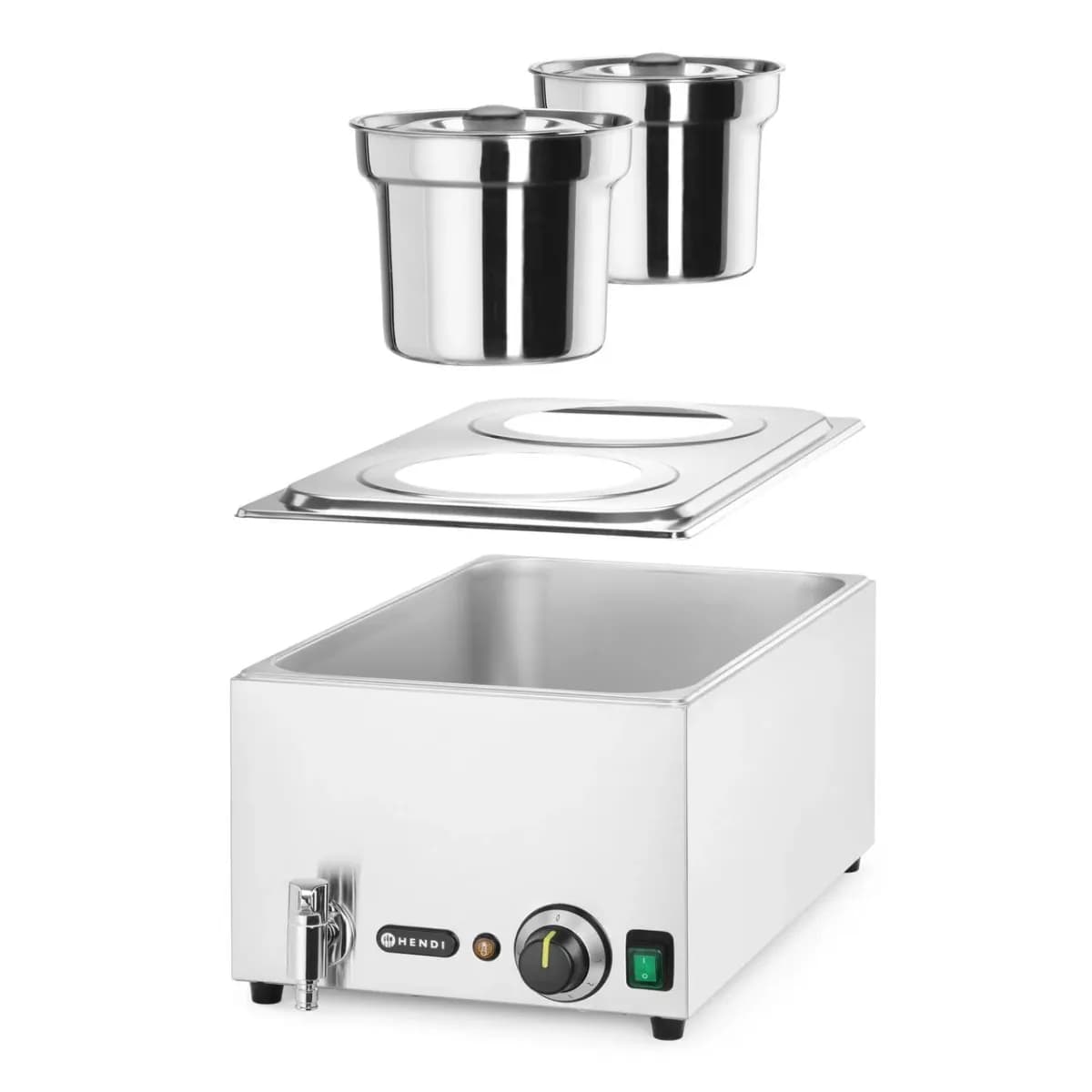 Bain-marie HENDI Ranger + 2x recipiente de 4L cu capac, 8L, 220-240V/1000W, 604x332x(H)315mm
