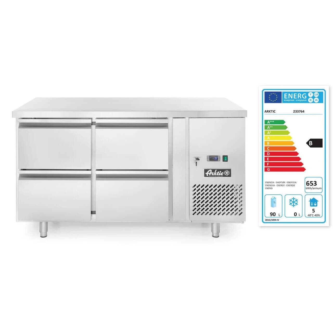 Masa frigorifica cu 4 sertare si unitate laterala, Arktic, Profi Line, 230V/250W, 1360x700x(H)858mm