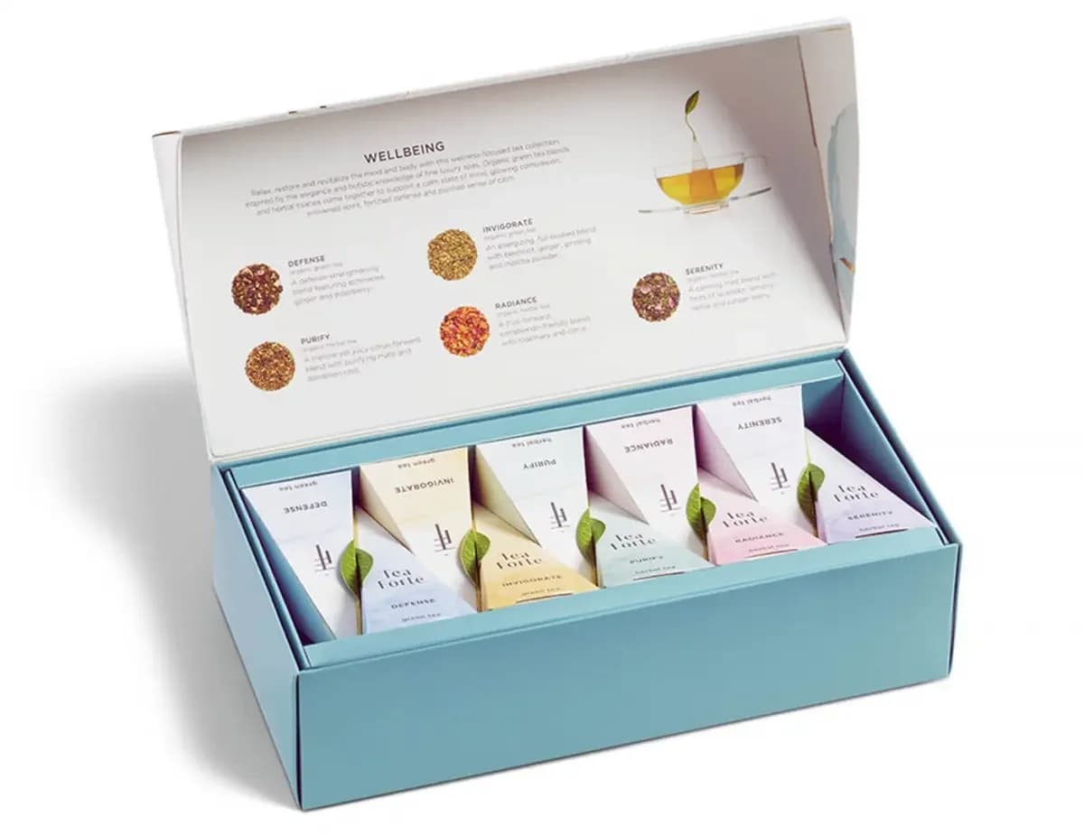 Ceai organic Petite Ribbon Box Wellbeing ECO - Tea Forte - Cutie cu 10 piramide de ceai oranic
