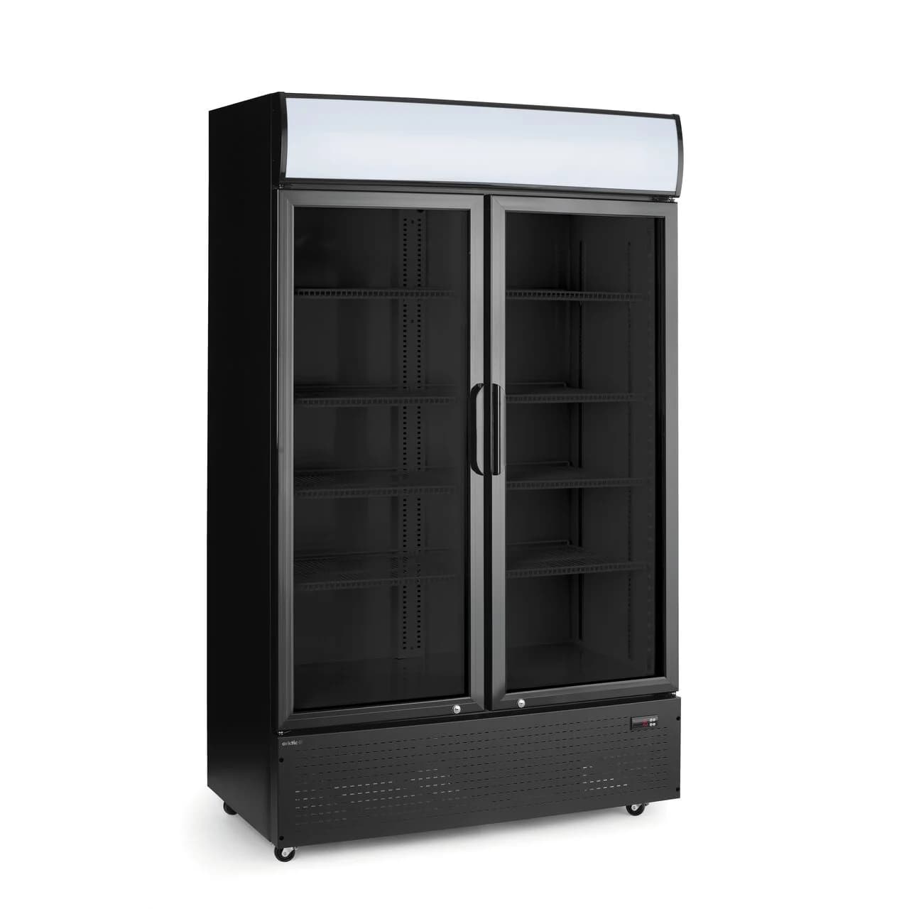 Vitrina de bar neagra cu panou iluminat din spate, cu ușă dublă, Arktic, 512L, Negru, 220-240V/510W, 1120x585x(H)1900mm