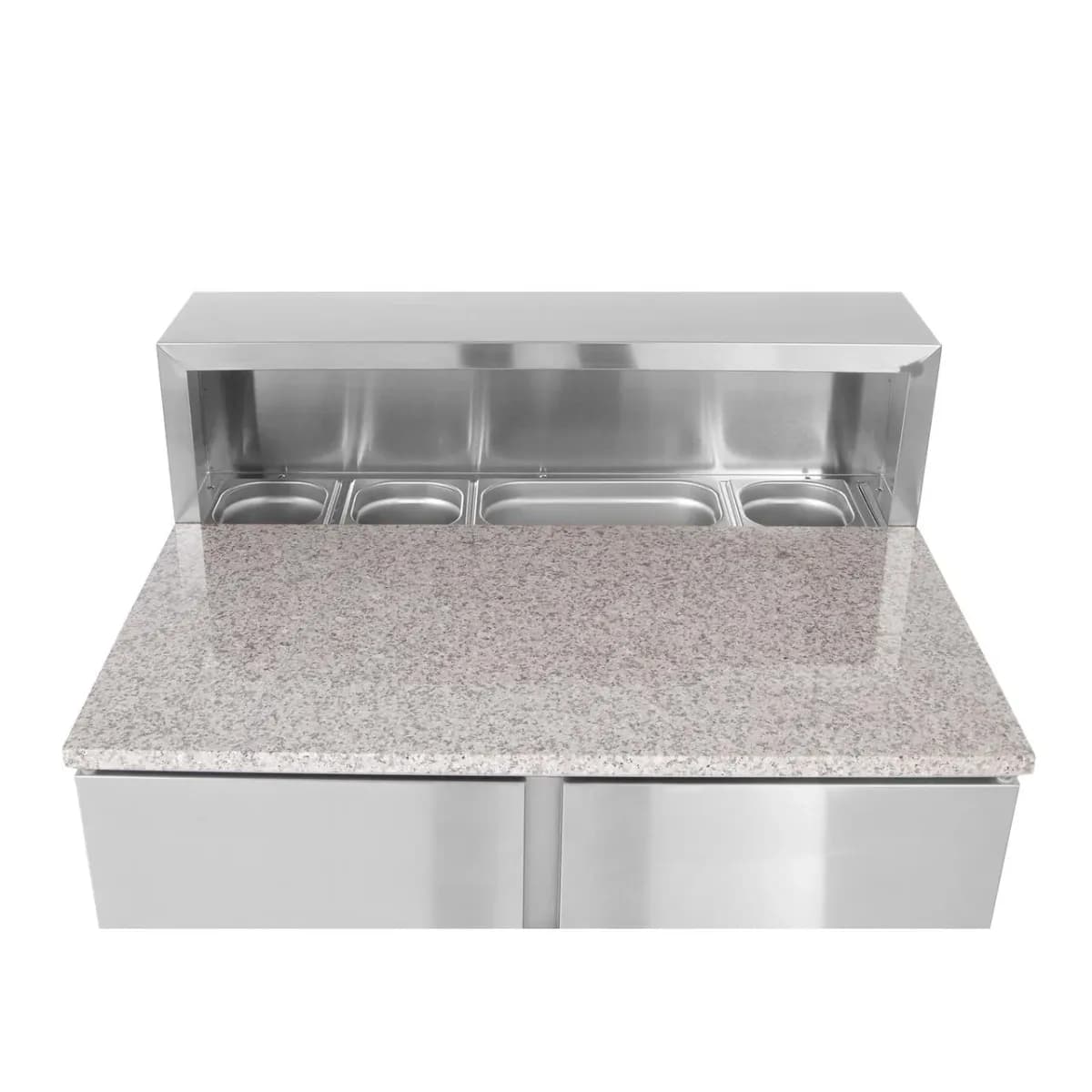 Masa rece cu 2 usi cu suprastructura si blat de lucru din granit, Arktic 900x700x(H)1070 mm