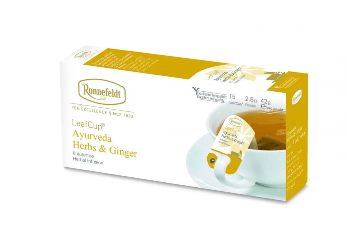 Ceai de Plante Ronnefeldt Leafcup Ayuverda Herbs & Ginger 15 plicuri