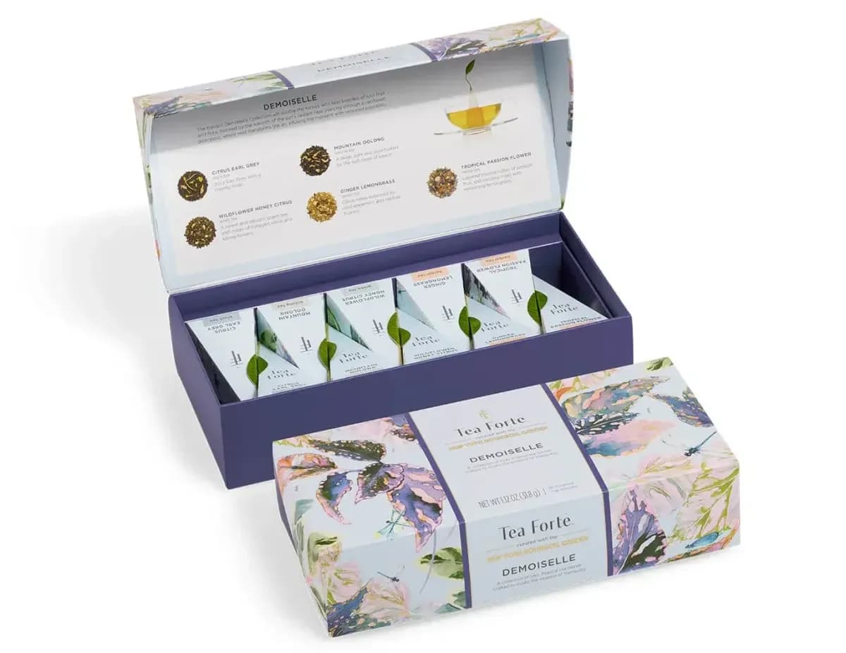 Ceai organic Petite Ribbon Box Demoiselle ECO – Tea Forte – Cutie cu 10 piramide de ceai organic