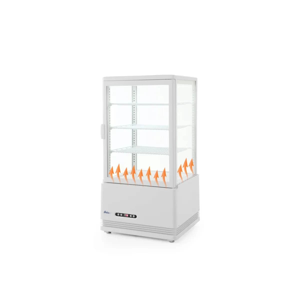 Vitrina rece pt prezentare, alba, 68 lt, interval temp 0-12 gr C, 170 W, 3 rafturi reglabile pe inaltime, ARKTIC by Hendi, 452x406x(H)891 mm, Clasa energetica C