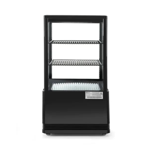 Vitrina rece pt prezentare, neagra, 58 lt, interval temp. 2-6 gr C, 170 W, 2 rafturi reglabile pe inaltime, ARKTIC by Hendi, 452x406x(H)816 mm, Clasa energetica C