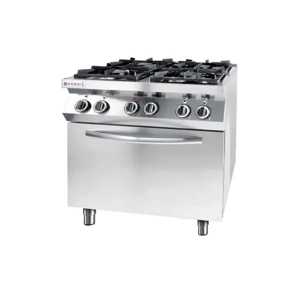 Aragaz Gaz Hendi Kitchen Line-4 Arzătoare 19kW + Cuptor Convecție Electric GN1/1, 800x700x(H)900 mm