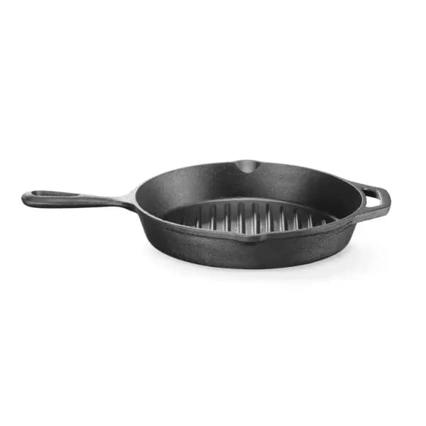 Tigaie Grill din Fontă Hendi-Suprafață Striată, Scurgere Ulei, Mâner cu Orificiu, 252x265x(Î)48 mm
