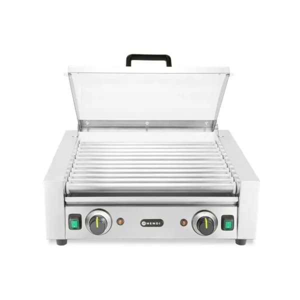 Grill Rolă Cârnați Hendi cu Capac Sticlă-11 Role Anti-aderente, 980W, 566x527x(H)259 mm