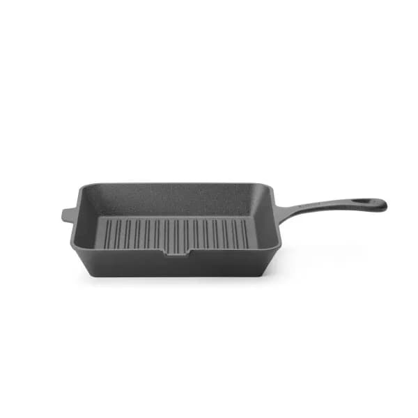 Tigaie Grill din Fontă Hendi-Pătrată, Negru, Suprafață Striată, 250x250x(H)50 mm