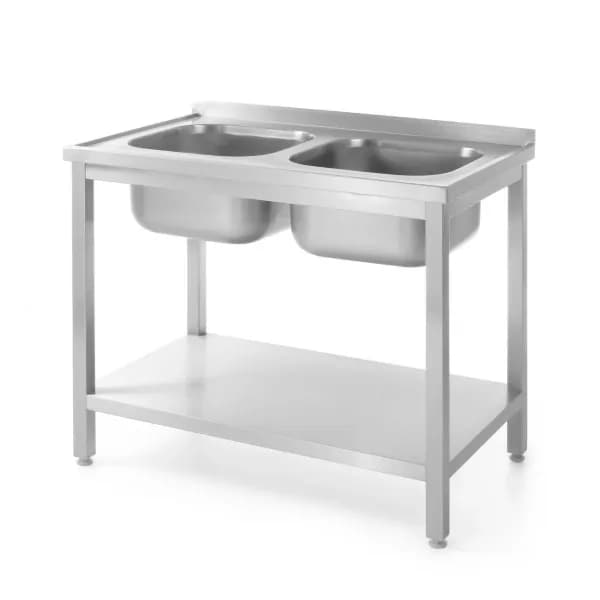 Spălător Inox cu 2 Cuve și Poliță Inferioară Hendi – 1000x700x(H)850 mm