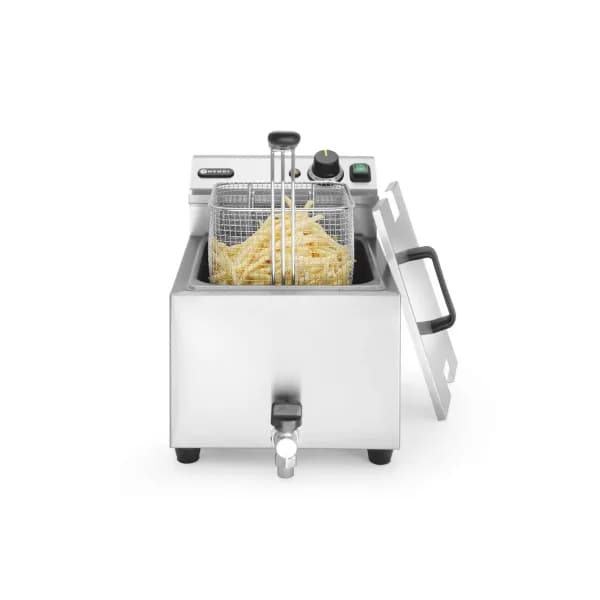 Friteuză Electrică Hendi MasterCook-8 Litri, 3500W, Robinet Scurgere Ulei, Inox 18/10