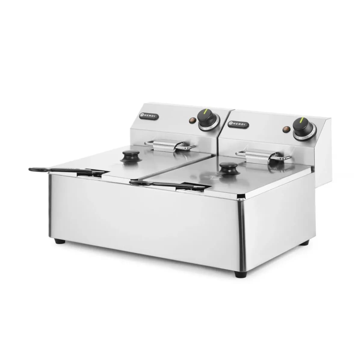 Friteuză Electrică Dublă Hendi Blue Line – 2x6 Litri, 2x3300W, Zonă Rece, Inox