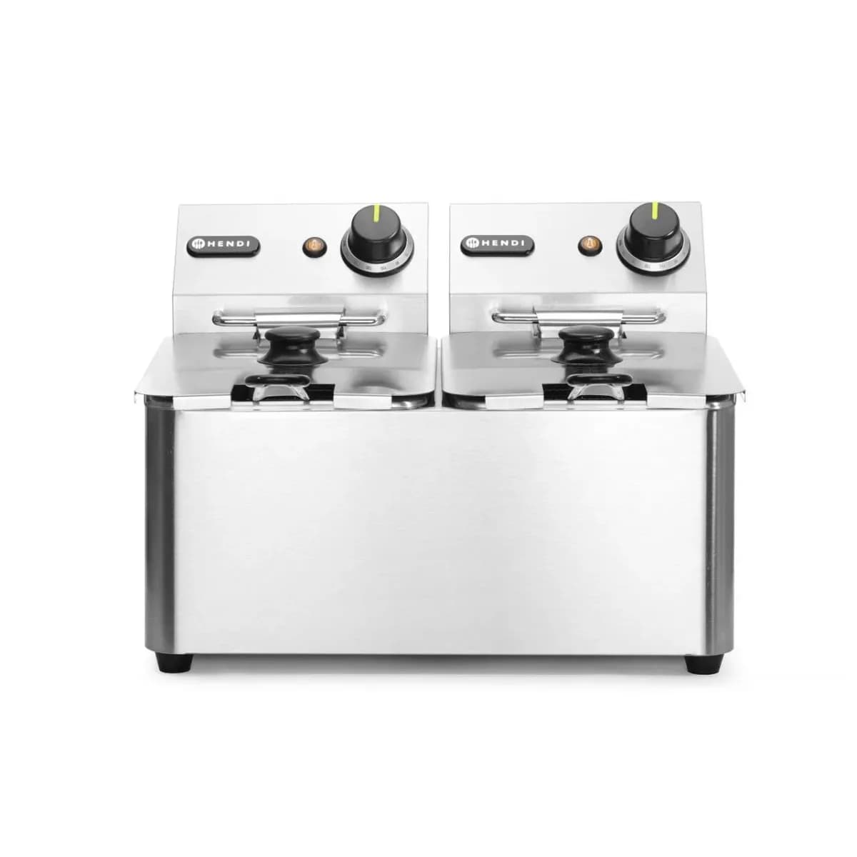 Friteuză Electrică Dublă Hendi Blue Line-2x4 Litri, 2x3000W, Zonă Rece, Inox